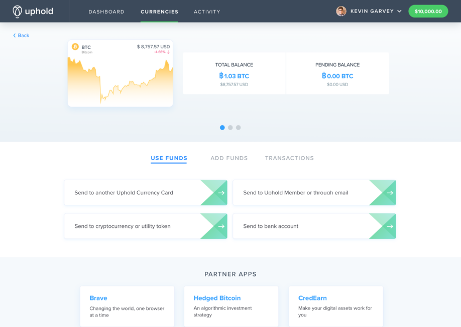 Uphold landing page screenshot