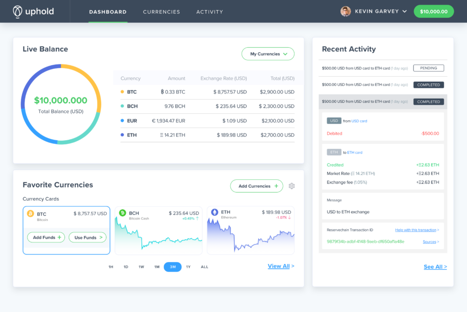 Uphold dashboard screenshot